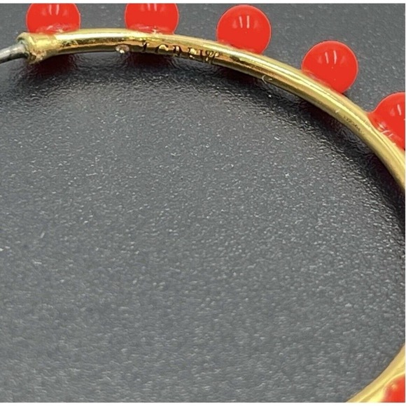 J. Crew Neon Orange Beaded Gold Tone Hoop Earrings - Picture 8 of 13
